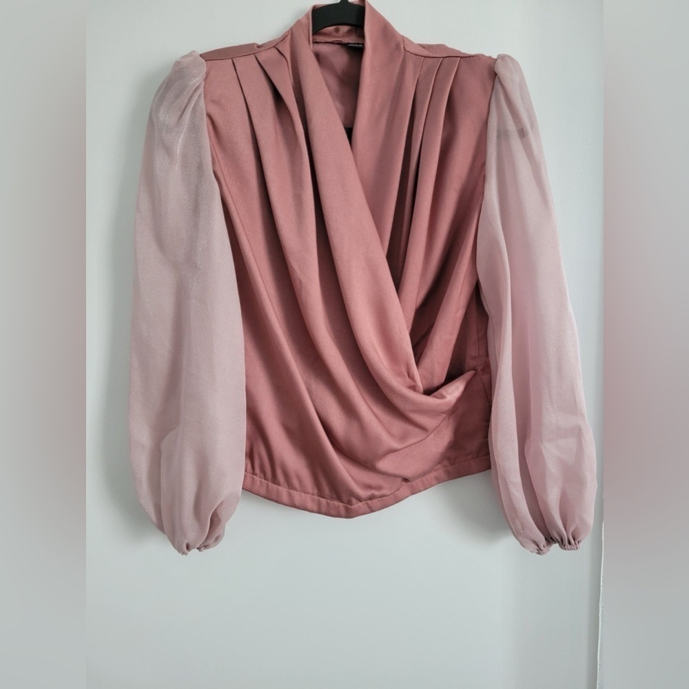 SHEIN Mauve Drape Blouse with Sheer Sleeves